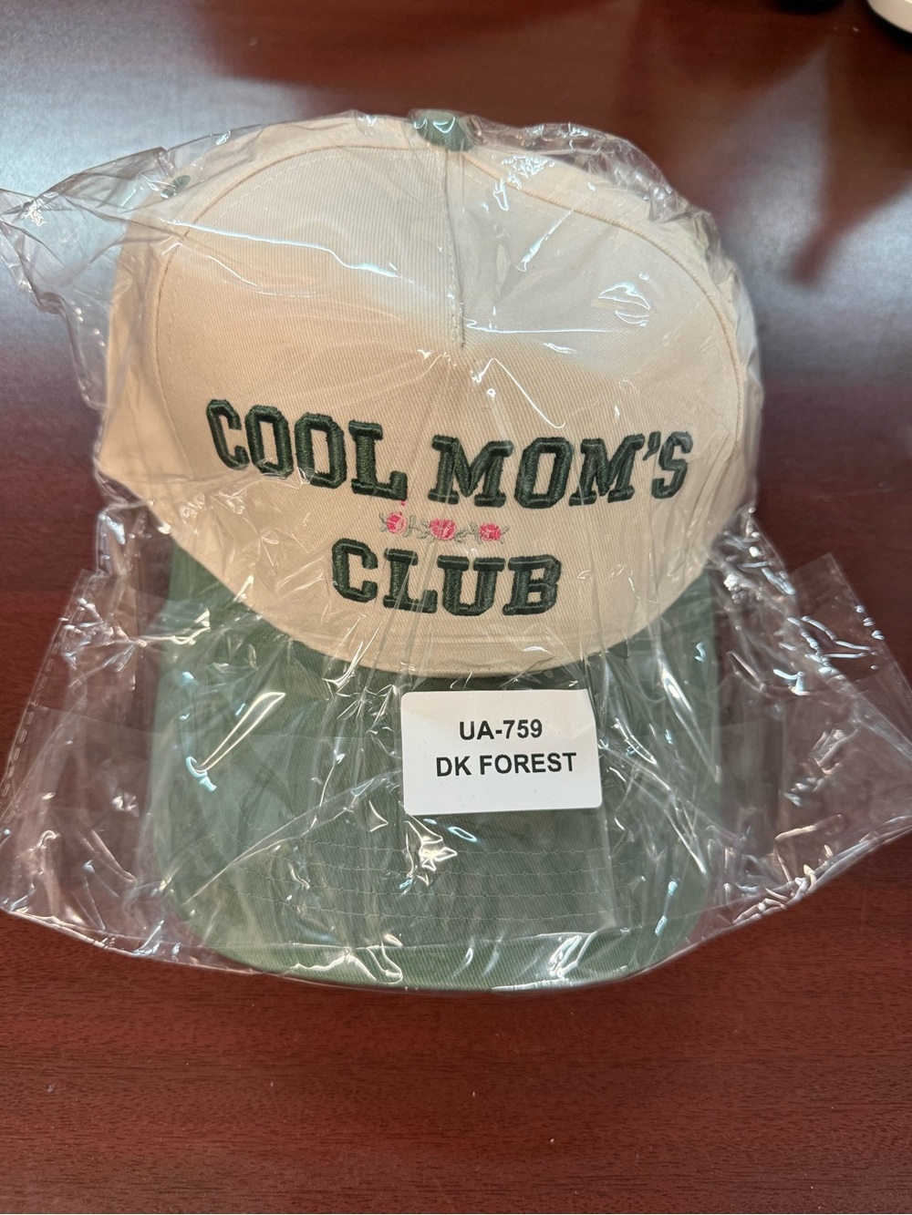 Zenana Outfitters "Cool Mom's Club" Baseball Cap - Beige & Dark Forest Green